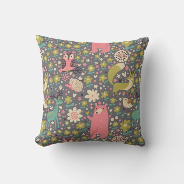 Cute Forest Animals Pattern Cushion (Front)