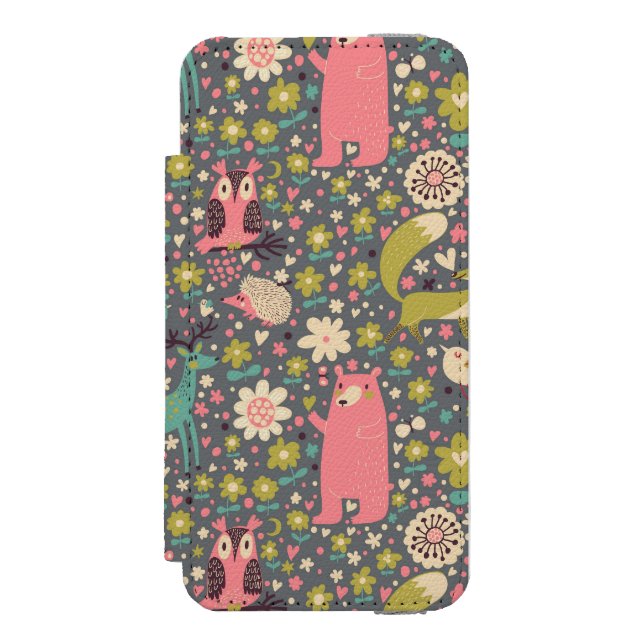 Cute Forest Animals Pattern Incipio iPhone Wallet Case (Folio Front)