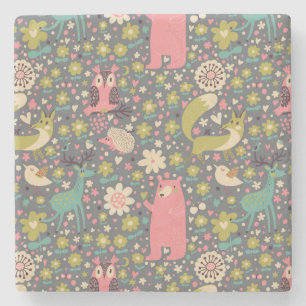 Cute Forest Animals Pattern Stone Coaster