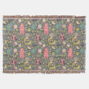 Cute Forest Animals Pattern Throw Blanket