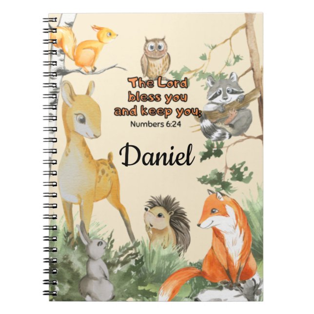 Cute Forest Animals School Kids Blessing Scripture Notebook (Front)