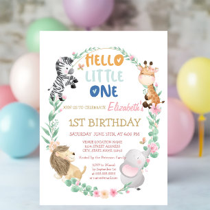 Cute Forest Animals Striped 1st Birthday Invitation