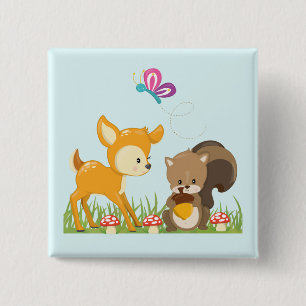 Cute Forest Animals Whimsical Cartoon 15 Cm Square Badge