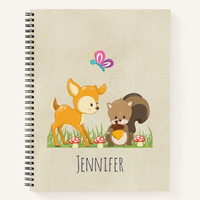 Cute Forest Animals Whimsical Cartoon Notebook (Front)
