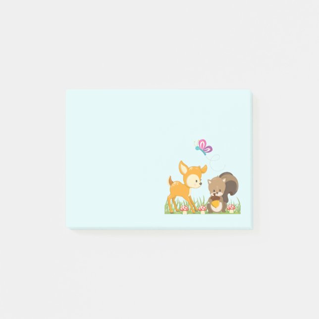 Cute Forest Animals Whimsical Cartoon Post-it Notes (Front)