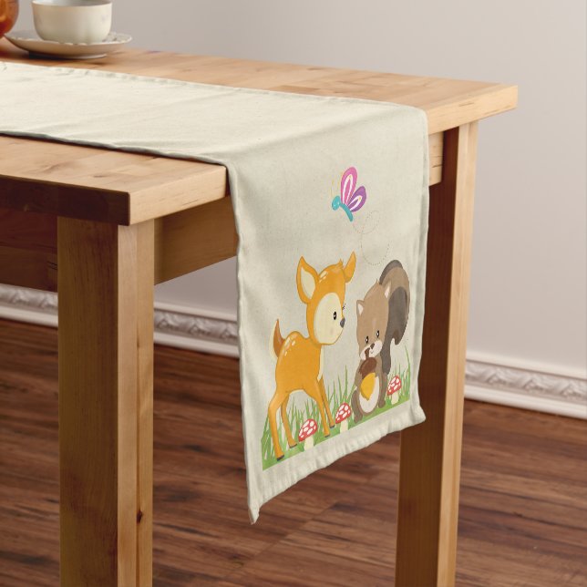 Cute Forest Animals Whimsical Cartoon Short Table Runner (In Situ)