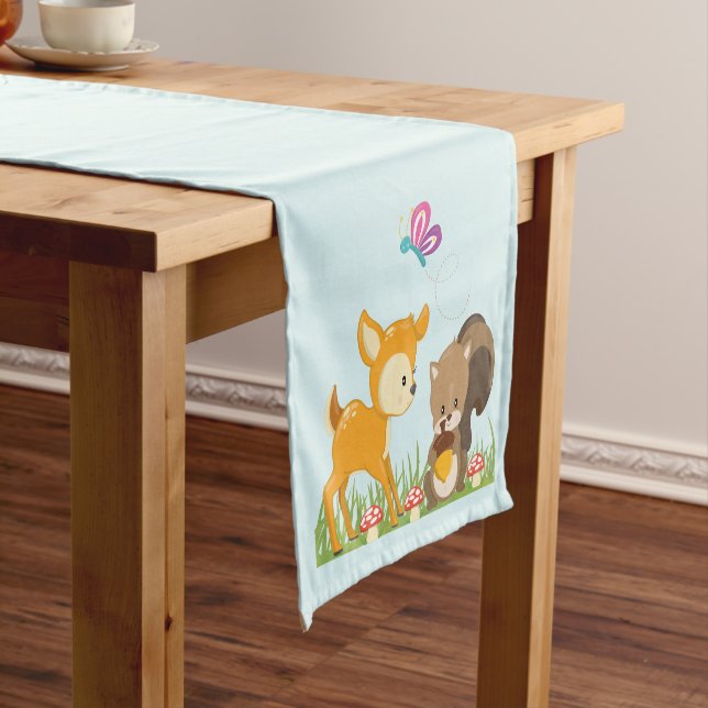 Cute Forest Animals Whimsical Cartoon Short Table Runner (In Situ)