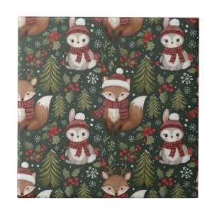 Cute Forest Animals Winter Pattern Ceramic Tile