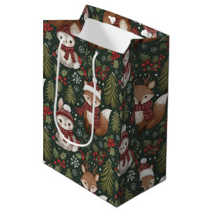 Cute Forest Animals Winter Pattern Medium Gift Bag