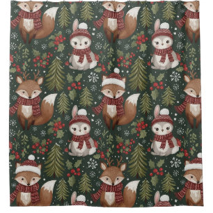 Cute Forest Animals Winter Pattern Shower Curtain