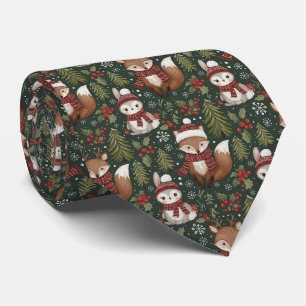 Cute Forest Animals Winter Pattern Tie