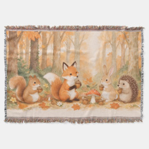 Cute Forest Animals With Custom Name Throw Blanket