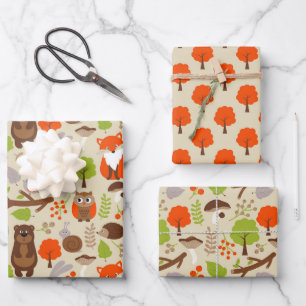 Cute Forest Animals Wrapping Paper Set of 3