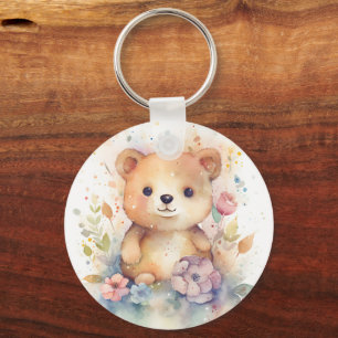 Cute Forest baby bear Pints Nursery Art Key Ring