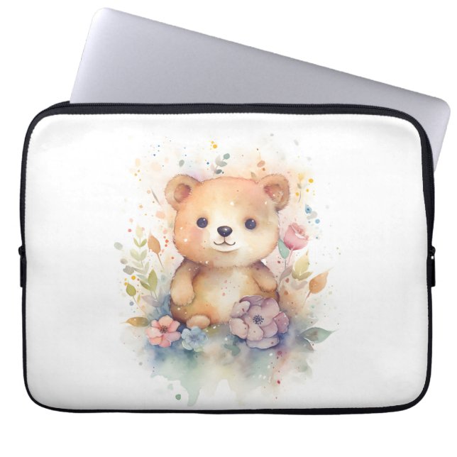 Cute Forest baby bear Pints Nursery Art Laptop Sleeve (Front)