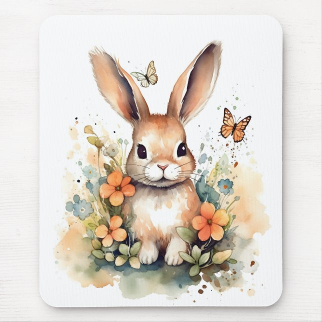 Cute Forest baby bunny Pints Nursery Art Mouse Pad (Front)