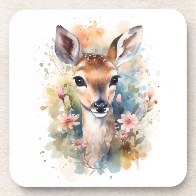 Cute Forest Baby Dear Pints Nursery Art Coaster (Front)