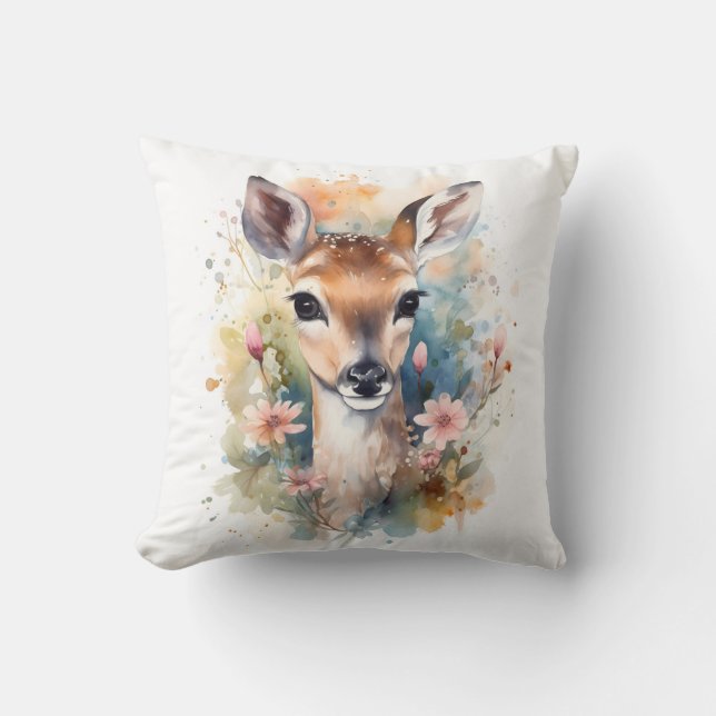 Cute Forest Baby Dear Pints Nursery Art Cushion (Front)