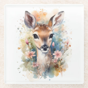 Cute Forest Baby Dear Pints Nursery Art Glass Coaster