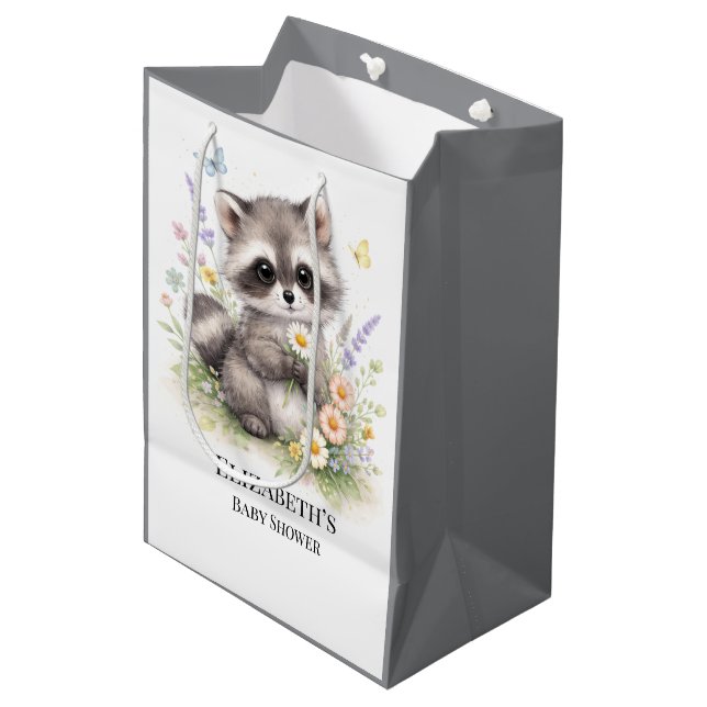 Cute Forest Baby Racoon Baby Shower Favour Medium Gift Bag (Front Angled)