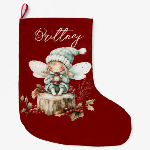Cute Forest Christmas Fairy Large Christmas Stocking