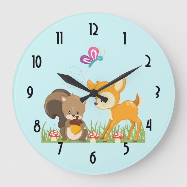 Cute Forest Creatures Happy Cartoon Large Clock (Front)