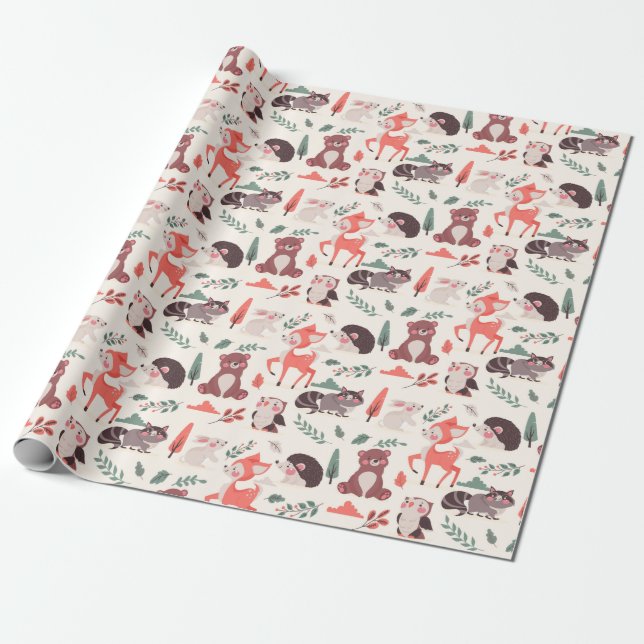 Cute Forest Critters Wrapping Paper (Unrolled)