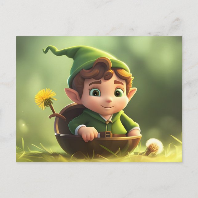 Cute Forest Elf, Postcard for Postcrossing (Front)
