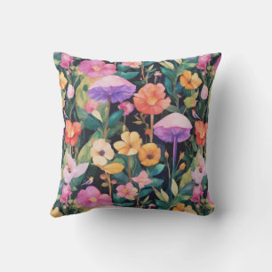 Cute Forest Flower Mushroom Cottagecore Pattern Cushion