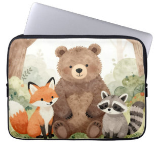 Cute Forest Friends Bear Fox Raccoon Watercolor Laptop Sleeve