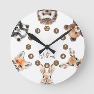 Cute Forest Friends Woodland Animals Nursery Round Clock