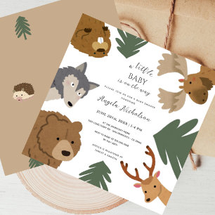 Cute Forest Friends Woodland Greenery Baby Shower Invitation
