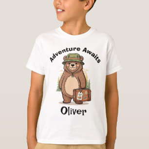 Cute Forest Grizzly with Hiking Hat T-Shirt