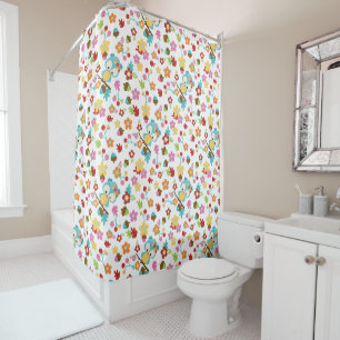 Cute Forest Owl Flowers & leaves Baby Girl & Kids Shower Curtain