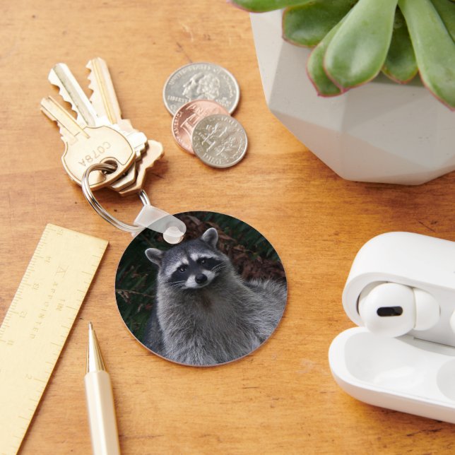 Cute Forest Raccoon Wildlife Photo Key Ring (Desk)
