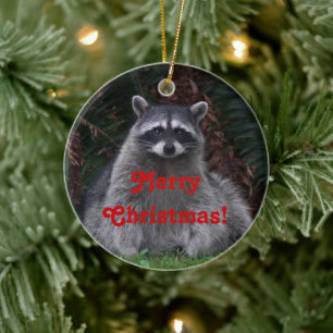 Cute Forest Racoon Christmas Ceramic Ornament