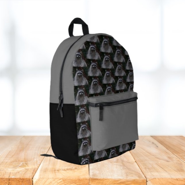 Cute Forest Racoon Pattern Printed Backpack (In Situ Angled)