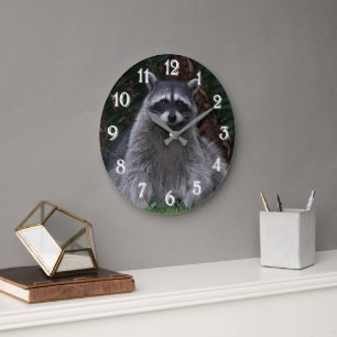 Cute Forest Racoon Wildlife Photo Large Clock