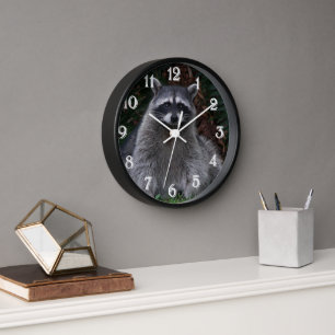Cute Forest Racoon Wildlife Photo Wall Clock