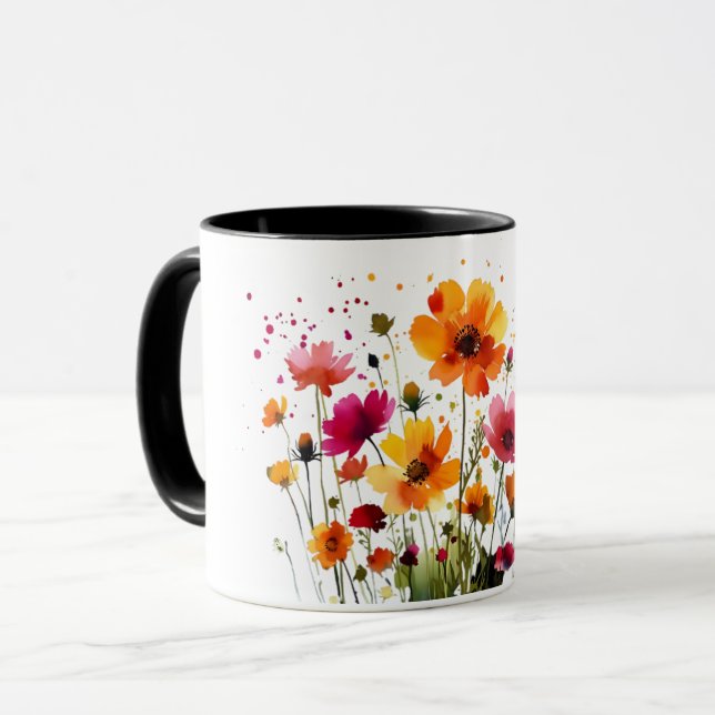 Cute forest wildlife and spring flowers coffee mug (Front Left)