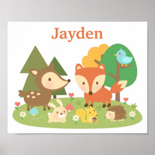 Cute Forest Woodland Animal Kids Room Décor Poster