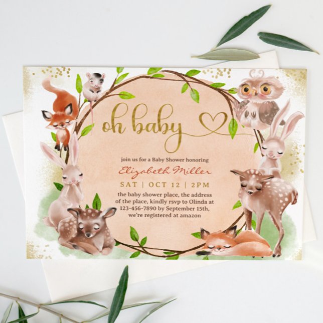 Cute Forest Woodland Animal Oh Baby Girl Shower Invitation (Creator Uploaded)