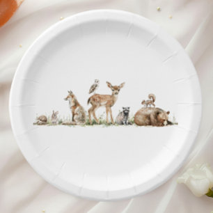Cute Forest Woodland Animals Baby Shower Paper Plate