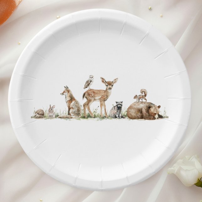 Cute Forest Woodland Animals Baby Shower Paper Plate (Creator Uploaded)