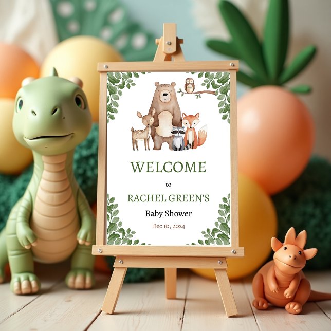 Cute Forest Woodland Animals Baby Shower Welcome  Poster (Cute Forest Woodland Animals Baby Shower Welcome Poster)