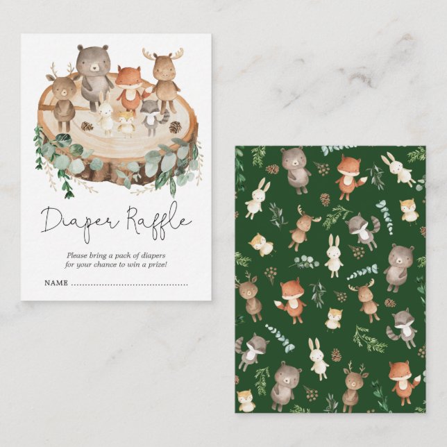 Cute Forest Woodland Animals Diaper Raffle Enclosure Card (Front/Back)