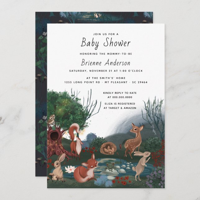 Cute Forest Woodland Animals Friends Baby Shower Invitation (Front/Back)