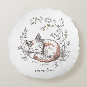Cute Forest Woodland Fox Kids Personalised Round Cushion