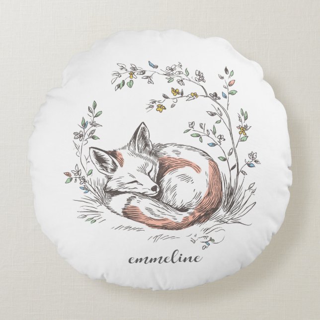 Cute Forest Woodland Fox Kids Personalised Round Cushion (Front)