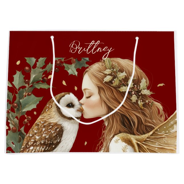 Cute Forestcore Christmas Fairy Large Gift Bag (Front)